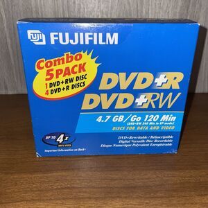 Fujifilm Combo 5 Pack DVD+RW and DVD+R Discs For Data & Video 4.7 GB Rewritable